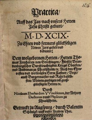 Practica, Auff das Jar ... M.D.XCIX. ...