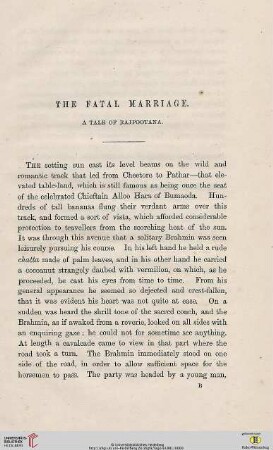 The Fatal Marriage: A Tale of Rajpootana