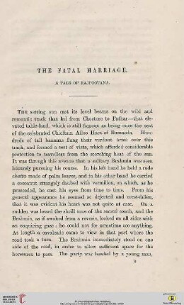 The Fatal Marriage: A Tale of Rajpootana