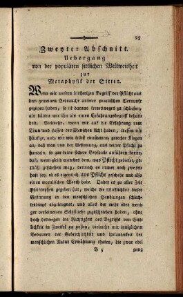 Zweyter Abschnitt. Uebergang von der populären sittlichen Weltweisheit zur Metaphysik der Sitten.