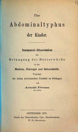 Ueber Abdominaltyphus der Kinder : Inaug.-Diss.