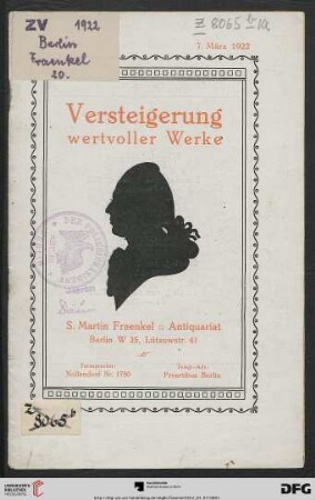 Versteigerung wertvoller Werke : [Versteigerung: 7. März 1922]