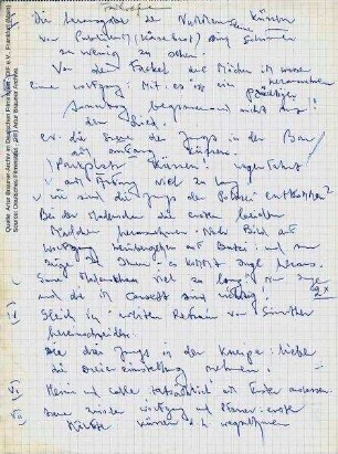 Anweisung zum Filmschnitt von Artur Brauner (handschriftliches Original und Abschrift)
