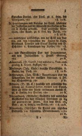 Des vollständigen Catalogi aller Bücher, welche bey Benedict Friederich Haueisen, Königl. Preußischen Kommissions-Rath und privilegirten Buchhändler in Anspach, um beygesezte richtige Preise zu haben sind ... Fortsetzung. 1, 1. 1781