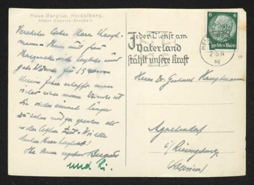Brief von Friedrich Bergius und Ottilie Bergius an Gerhart Hauptmann