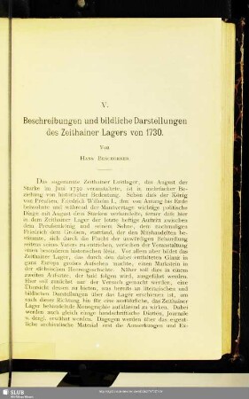 V. Beschreibung und bildliche Darstellungen des Zeithainer Lagers von 1730