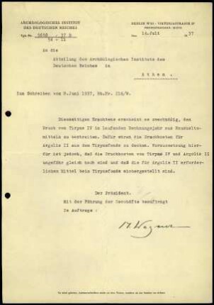 M. Wegner an DAI Athen