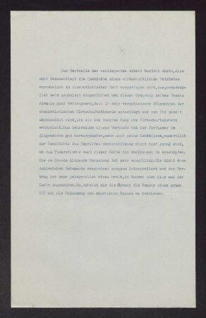 [Beurteilung einer] Arbeit [über] die Geschichte eines wirtschaftlichen Betriebes vornehmlich in absolutistischer Zeit