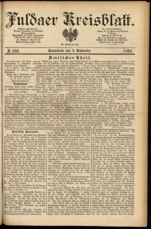 Erste Ausgabe vom Samstag, den 09. September 1899.