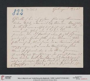 Briefwechsel Theodor Mommsen und Marie Mommsen geb. Reimer: Postkarte von Marie Mommsen an Theodor Mommsen