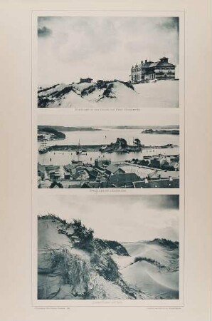 "Kurhäuser in den Dünen auf Fanö (Dänemark)", "Svenburgsund (Dänemark)" und "Lister-Dünen auf Sylt" aus der Mappe "Malerische Bilder"