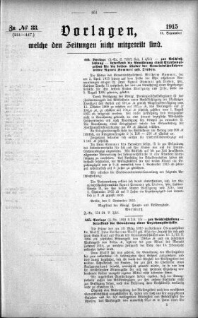 Anlage: zu No.33 (444-447), Vorlagen, welche den Zeitungen nicht mitgeteilt sind