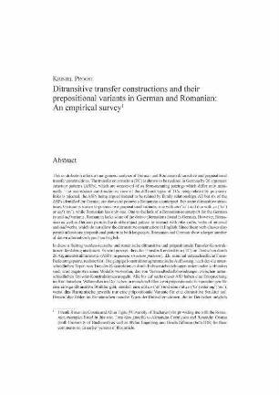 Ditransitive transfer constructions and their prepositional variants in German and Romanian: an empirical survey