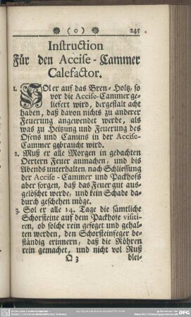 Instruction Für den Accise-Cammer Calefactor