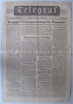 (West)-Berliner Tageszeitung "Telegraf" u.a. zur Regierungsbildung in Frankreich