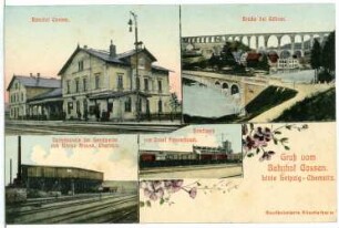 Cossen. Bahnhof, Brücke, Sandwerk