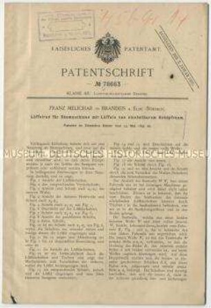 Patentschrift eines Löffelrades für Sämaschinen mit Löffeln von einstellbarem Schöpfraum, Patent-Nr. 78663