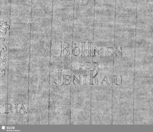Posthornschild (gekrönt) + Pro Patria / Böhmen per Jenikau = Vorsatzblatt 1