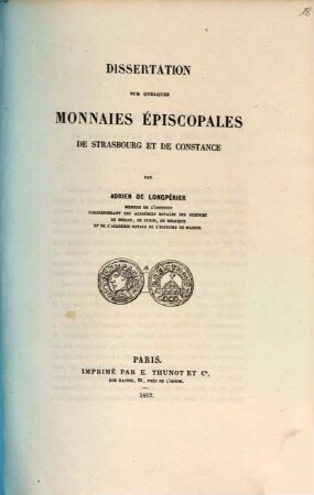 Dissertation sur quelques monnaies épiscopales de Strasbourg et de Constance