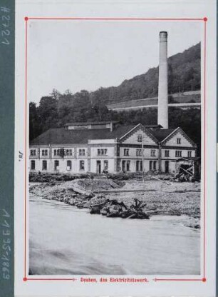Leporello Hochwasseransichten, Blatt 18: Das vom Hochwasser am 30./31. 7. 1897 beschädigte Elektrizitätswerk in Deuben (Freital)