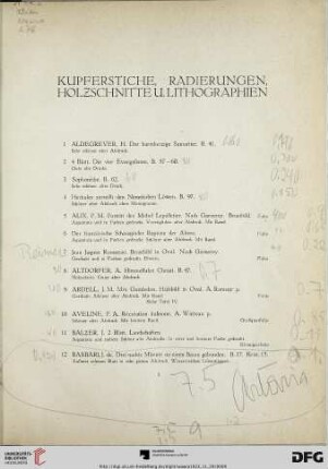 Kupferstiche, Radierungen, Holzschnitte u. Lithographien (Nr. 1-264)