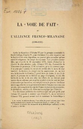 La "voie de fait" et l'alliance franco-milanaise : 1386 - 1395
