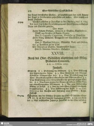 XXVIII. Receß des Ober-Sächsischen allgemeinen und Münz-Probation-Convents, d. d. 11. Octobr. 1625
