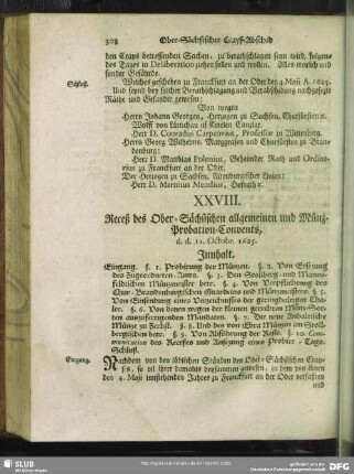 XXVIII. Receß des Ober-Sächsischen allgemeinen und Münz-Probation-Convents, d. d. 11. Octobr. 1625