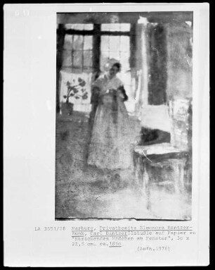 Ölstudie "Strickendes Mädchen am Fenster"