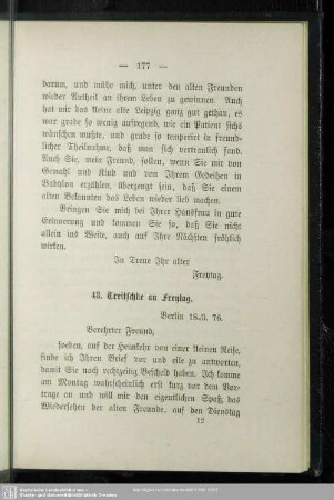 48. Treitschke an Freytag. Berlin, 18.3.76
