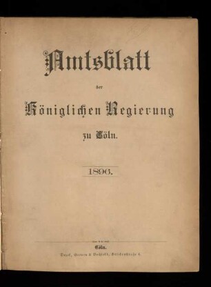Amtsblatt der Königlichen Regierung zu Köln / 1896