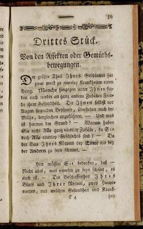 Drittes Stück. Von den Affekten oder Gemüthsbewegungen.