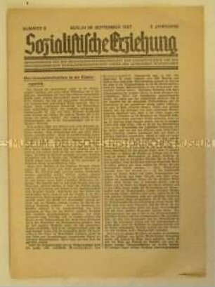 Sozialdemokratisches Mitteilungsblatt "Sozialistische Erziehung" u.a. über die "Kinderrepublik Seekamp"