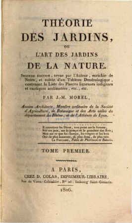 Théorie Des Jardins Ou L'Art Des Jardins De La Nature, 1