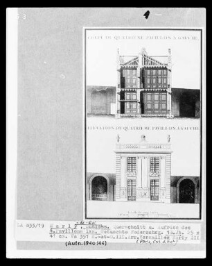 Das Schloss von Marly-le-Roi: Querschnitt und Aufriss des 4. Pavillons links