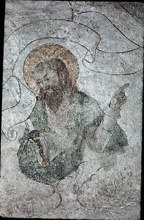 Christus als Salvator Mundi zwischen einem Propheten (?) und Paulus