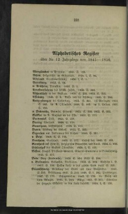 Alphabetisches Register über die 12 Jahrgänge von 1845-1856