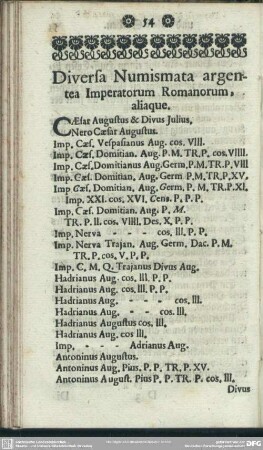Diversa Numismata argentea Imperatorum Romanorum, aliaque