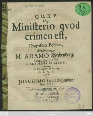 De Ministerio quod crimen est, Disquisitio Politica