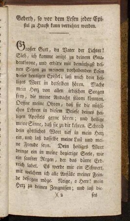 Gebeth, so vor dem Lesen jeder Epistel zu Hause kann verrichtet werden.