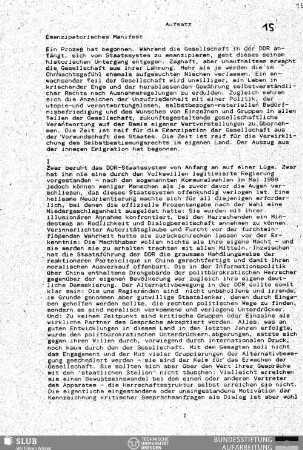 Emanzipatorisches Manifest : Aufsatz