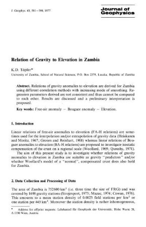 Relation of gravity to elevation in Zambia