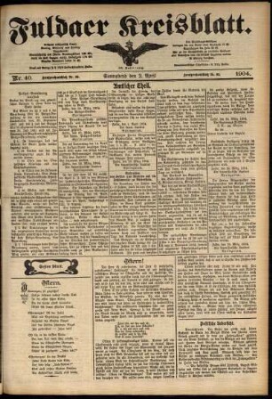 Erste Ausgabe vom Samstag, den 02. April 1904.