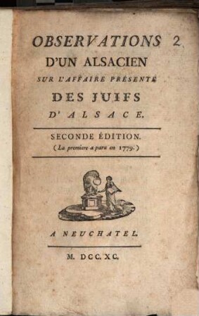 Observations d'un Alsacien sur l'affaire présente des juifs d'Alsace
