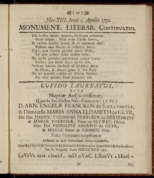 Nro XIII. Jovis 1. Aprilis 1751.