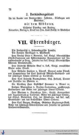 Ehren-Bürger, Alphabetisches Verzeichniß der Künstler, Handels- und Gewerbsleute, Verzeichniß sämmtlicher Hauseigenthümer in Freiburg, Herdern und Wiehre.