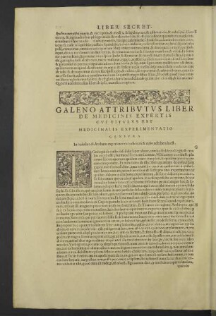 Galeno attributus liber de medicinis expertis cui titulus est medicinalis experimentatio censura