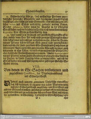VIII. Von denen in Ehe-Sachen verbottenen und zugelassenen Gradibus, der Blutverwandtnuß und Schwägerschafft