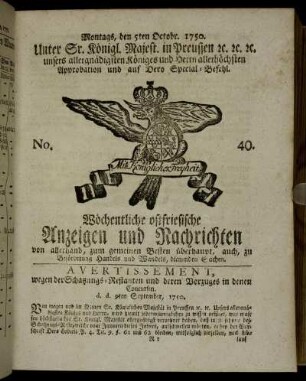 No. 40. Montags, den 5ten Octobr. 1750.