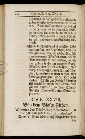 Cap. XXVIII. Von dem Blasen-Ziehen.